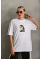 Unisex Baskılı Oversize T-Shirt - Beyaz