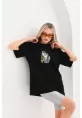 Unisex Baskılı Oversize T-Shirt - Siyah