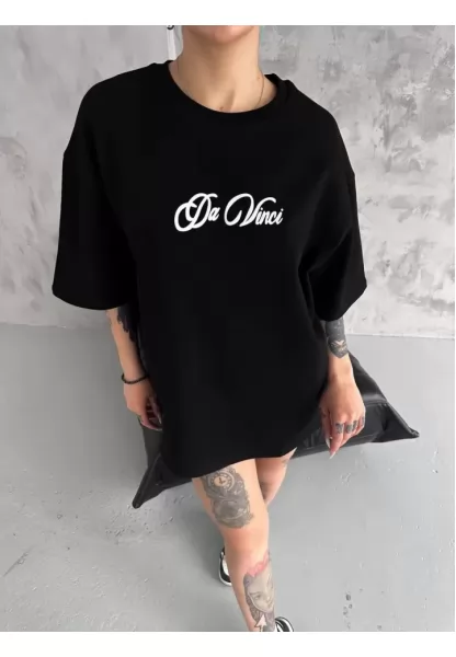 Unisex Baskılı Oversize T-Shirt - Siyah