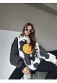 Smiley Face Kapüşonlu Sweatshirt - Siyah