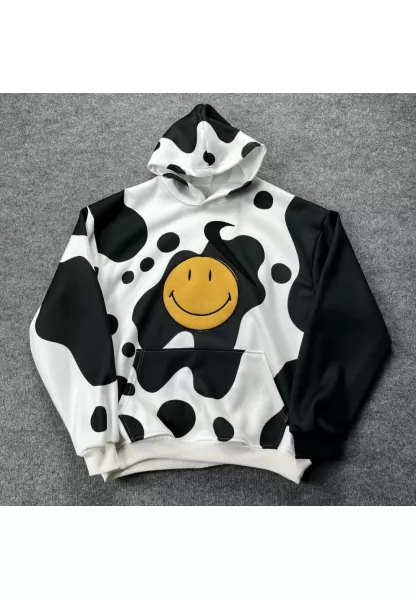 Smiley Face Kapüşonlu Sweatshirt - Siyah