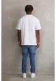 Unisex Kuşgözü Detaylı Baskılı Oversize T-Shirt - Beyaz