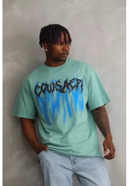 Unisex Baskılı Oversize T-Shirt - Mint Yeşili