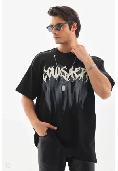 Unisex Oversize Kolye Dahil T-Shirt - Siyah