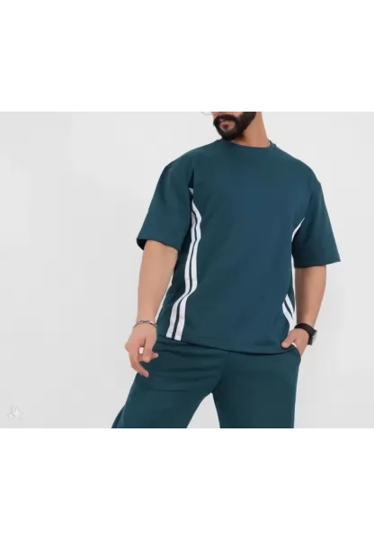 Unisex Oversize Yanları Şeritli T-Shirt - Cam Göbeği