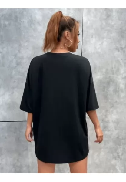 Unisex Baskılı Oversize T-Shirt - Siyah