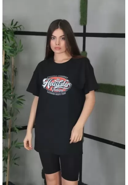 Unisex Baskılı Oversize T-Shirt - Siyah