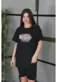 Unisex Baskılı Oversize T-Shirt - Siyah