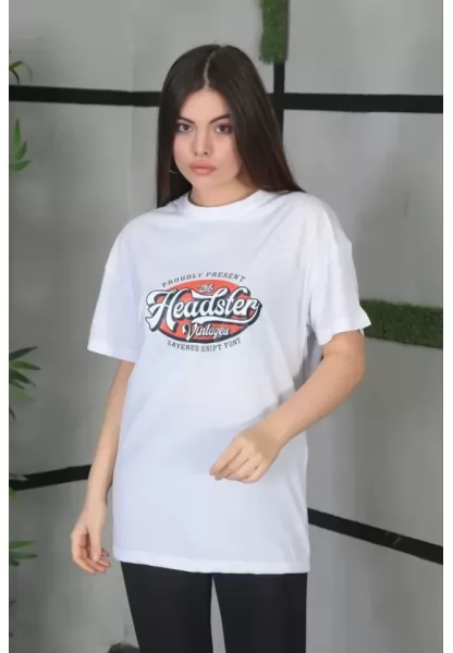 Unisex Baskılı Oversize T-Shirt - Beyaz