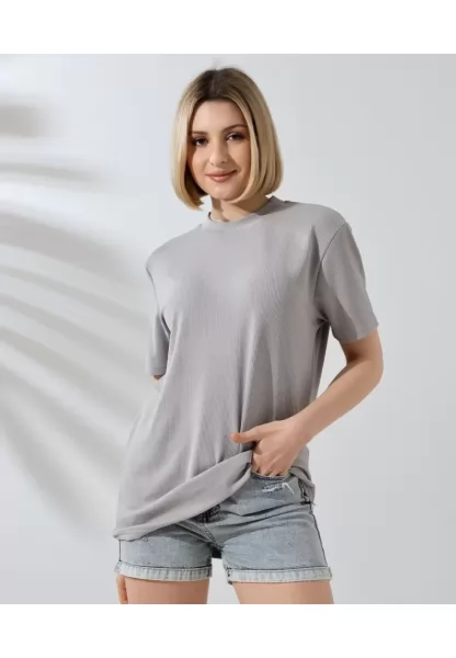 Unisex Bisiklet Yaka Slim Fit T-Shirt - Boyalı Gri