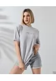 Unisex Bisiklet Yaka Baskılı Slim Fit T-Shirt - Boyalı Gri