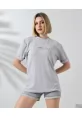 Unisex Bisiklet Yaka Baskılı Slim Fit T-Shirt - Boyalı Gri