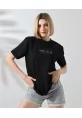 Unisex Bisiklet Yaka Baskılı Slim Fit T-Shirt - Siyah