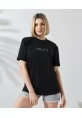 Unisex Bisiklet Yaka Baskılı Slim Fit T-Shirt - Siyah