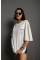 Unisex Bisiklet Yaka Baskılı Oversize T-Shirt - Beyaz