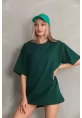 Unisex Bisiklet Yaka 20/1 Düz Oversize T-Shirt - Yeşil