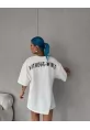 Unisex Bisiklet Yaka Baskılı Oversize T-Shirt - Beyaz