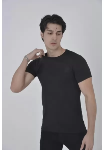 Unisex Göğüs File Aksesuarlı T-shirt - Siyah