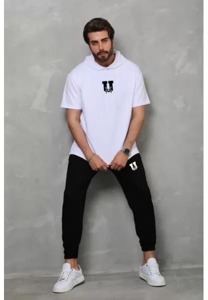 Unisex Kapşonlu Oversize T-Shirt Takım - Beyaz