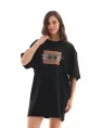 Unisex Bisiklet Yaka Baskılı Oversize T-Shirt - Siyah