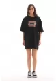 Unisex Bisiklet Yaka Baskılı Oversize T-Shirt - Siyah