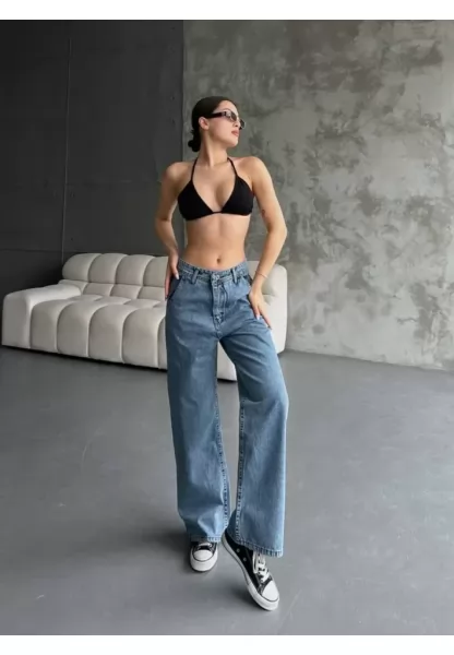 Palazzo Jeans Pantalon - Mavi