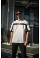 Unisex İki Yandan Fermuarlı Parçalı Baskılı Oversize T-Shirt - Beyaz