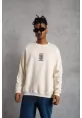 Unisex Bisiklet Yaka Baskılı Oversize Sweatshirt - Beyaz