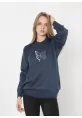 Unisex Bisiklet Yaka Baskılı Dokuma Triko - Indigo