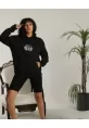 Unisex Sırt Baskılı Kapüşonlu Üç İplik Oversize Sweatshirt - Siyah