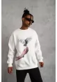 Erkek Güvercin Baskılı Sweatshirt - Beyaz