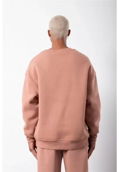 Unisex Biskilet Yaka Üç İplik SweatShirt - Pembe