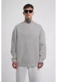 Unisex Biskilet Yaka Üç İplik SweatShirt - Gri