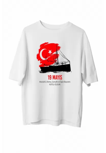 19 Mayıs 20/1 Unisex Baskılı T-shirt - Beyaz