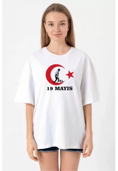 19 Mayıs 20/1 Baskılı T-shirt - Beyaz