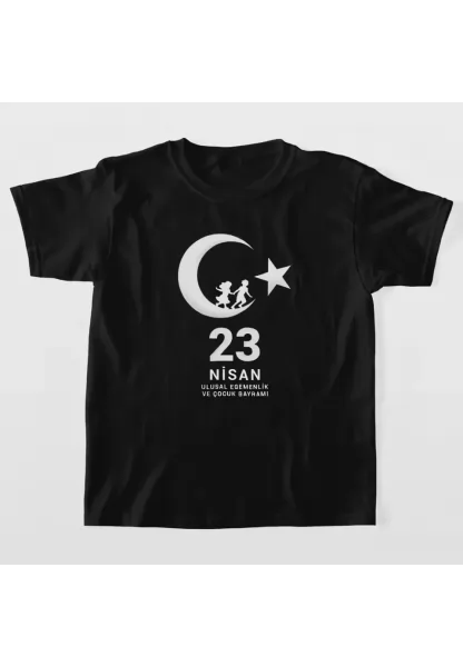 23 Nisan Çocuk Bayramı Baskılı Özel T-shirt - Siyah