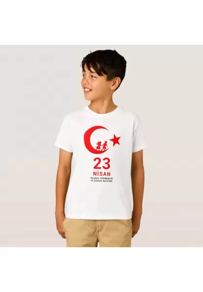 23 Nisan Çocuk Bayramı Baskılı Özel T-shirt - Beyaz