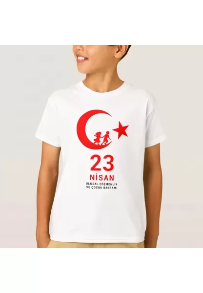 23 Nisan Çocuk Bayramı Baskılı Özel T-shirt - Beyaz