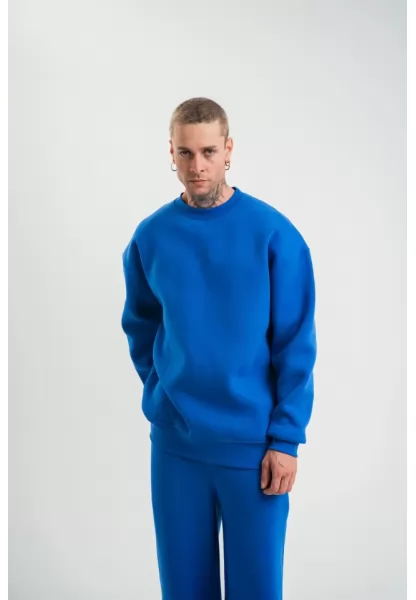 Uzun Kol Bisiklet Yaka Basic SweatShirt - Mavi