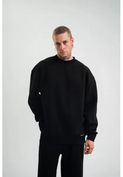 Uzun Kol Bisiklet Yaka Basic SweatShirt - Siyah