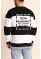 Bisiklet Yaka Parçalı Özel Üretim Sweatshirt- Siyah