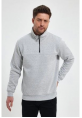 Oversize Yarım Farmuarlı Yakalı Basic SweatShirt - Gri