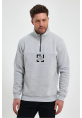 Oversize Yarım Farmuarlı Yakalı Özel Tasarım Basic SweatShirt - Gri