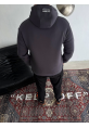 Üç İplik Kapşonlu Baskılı SweatShirt - Füme