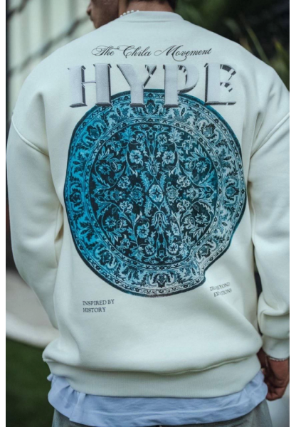 Üç İplik Bisiklet Yaka Baskılı SweatShirt - Beyaz