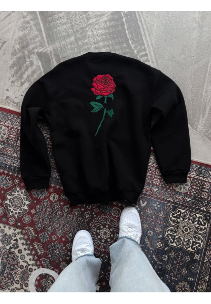 Unisex Bisiklet Yaka Ön Ve Arka Baskılı SweatShirt - Siyah