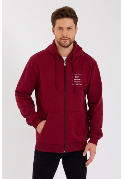 Unisex Tam Fermuarlı Kapşonlu Özel Tasarım SweatShirt - Bordo