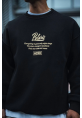 Kışlık Bisiklet Yaka Ön Ve Arka Baskılı SweatShirt - Siyah