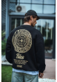 Kışlık Bisiklet Yaka Ön Ve Arka Baskılı SweatShirt - Siyah