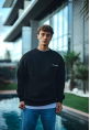 Kışlık Bisiklet Yaka Oversize Baskılı SweatShirt - Siyah